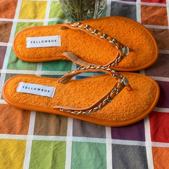 🌞 YELLOW BOX ORANGE TERRYCLOTH EMBELLISHED SANDALS 🌞 NWOT 🌞NWOB 🌞 - Picture 10 of 16